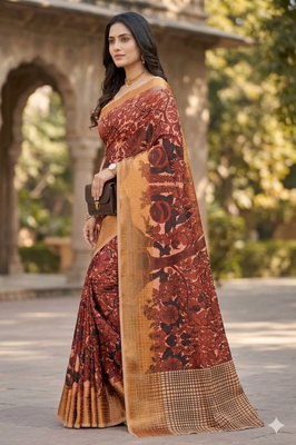 Women   s sana silk digital printed festive wear saree with matching blouse 4