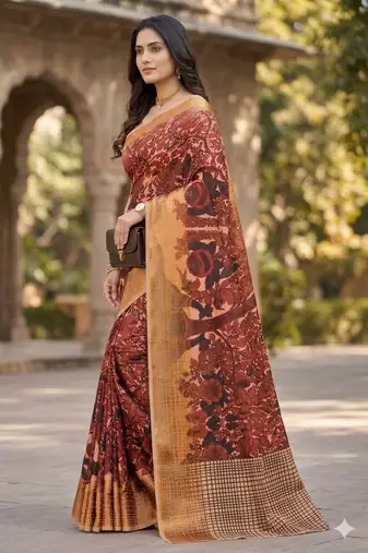 Women   s sana silk digital printed festive wear saree with matching blouse