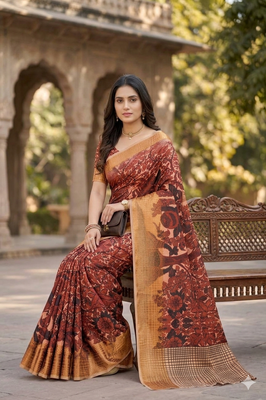 Women   s sana silk digital printed festive wear saree with matching blouse 5