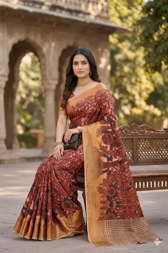 Women   s sana silk digital printed festive wear saree with matching blouse