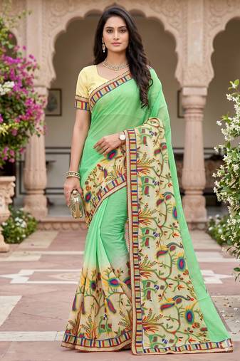 Women's designer chiffon embroidered festive wear saree with blouse