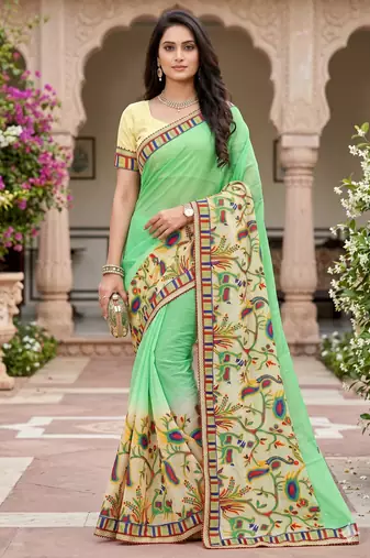 Women's designer chiffon embroidered festive wear saree with blouse