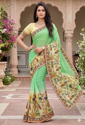 Women's designer chiffon embroidered festive wear saree with blouse 2