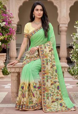 Women's designer chiffon embroidered festive wear saree with blouse 3