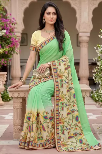Women's designer chiffon embroidered festive wear saree with blouse