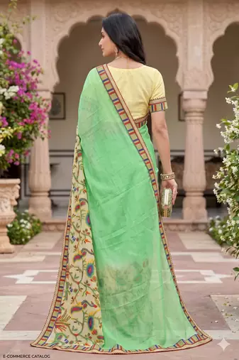 Women's designer chiffon embroidered festive wear saree with blouse