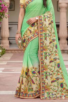 Women's designer chiffon embroidered festive wear saree with blouse 5