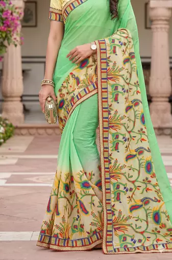 Women's designer chiffon embroidered festive wear saree with blouse