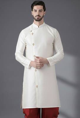 White dupion silk embroidered kurta 1