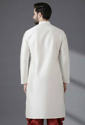 White dupion silk embroidered kurta 2