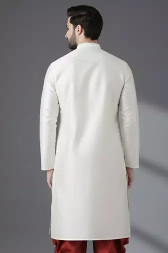 White dupion silk embroidered kurta