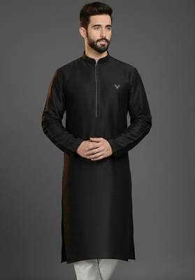 Black  dupion silk embroidered kurta 1
