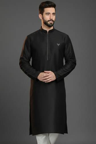 Black  dupion silk embroidered kurta