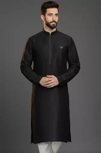 Black  dupion silk embroidered kurta