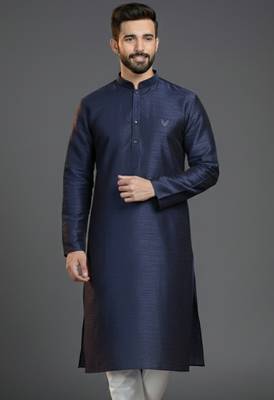 Navy  dupion silk embroidered kurta 1
