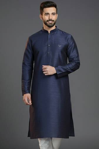 Navy  dupion silk embroidered kurta