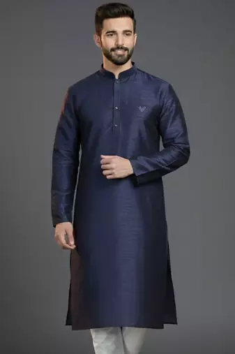 Navy  dupion silk embroidered kurta