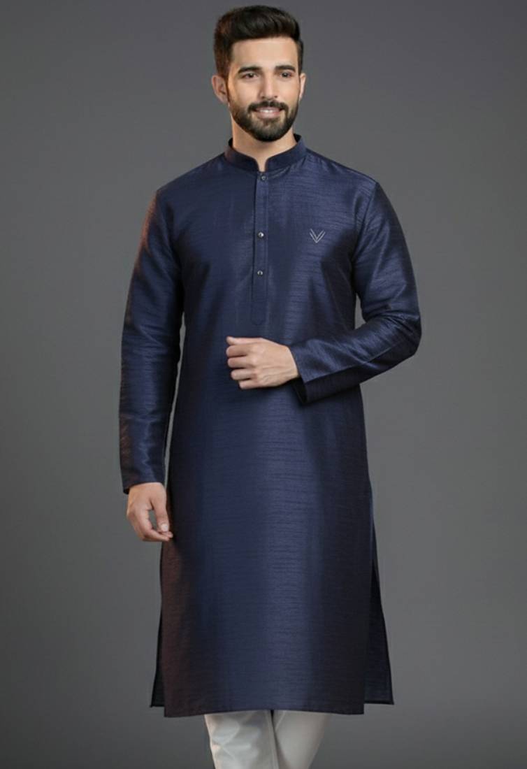 Navy  dupion silk embroidered kurta