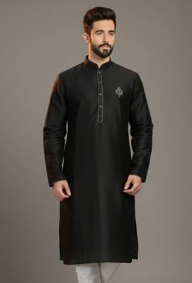 Black dupion silk embroidered kurta 1