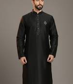 Black dupion silk embroidered kurta