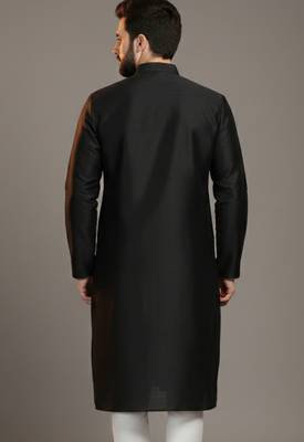 Black dupion silk embroidered kurta 2