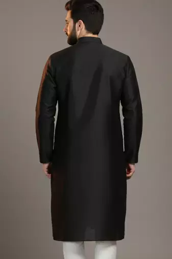 Black dupion silk embroidered kurta