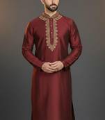Maroon dupion silk embroidered kurta