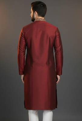 Maroon dupion silk embroidered kurta 2