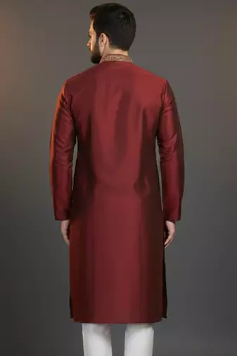 Maroon dupion silk embroidered kurta
