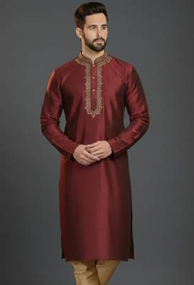 Maroon dupion silk embroidered kurta 1