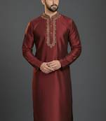 Maroon dupion silk embroidered kurta