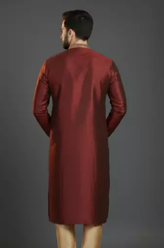 Maroon dupion silk embroidered kurta
