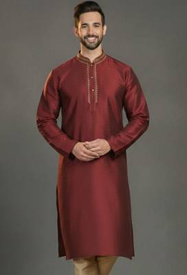 Maroon dupion silk embroidered kurta 1