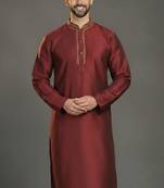 Maroon dupion silk embroidered kurta