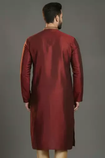 Maroon dupion silk embroidered kurta