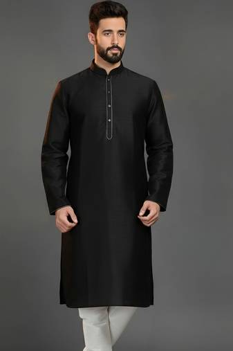 Black dupion silk embroidered kurta