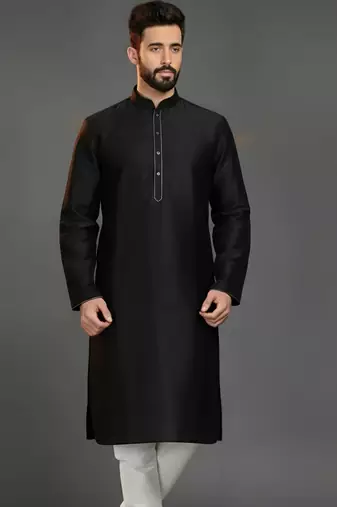 Black dupion silk embroidered kurta