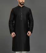 Black dupion silk embroidered kurta