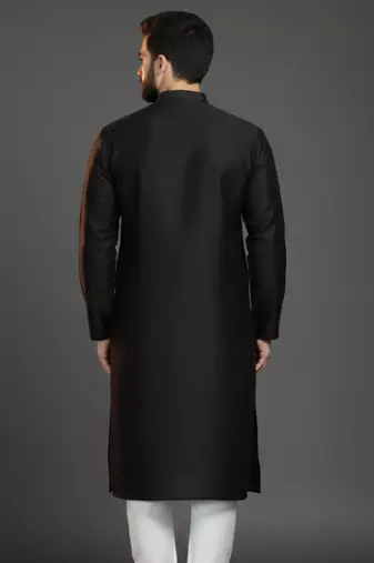 Black dupion silk embroidered kurta