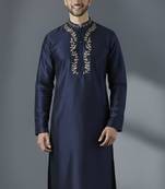 Navy dupion silk embroidered kurta