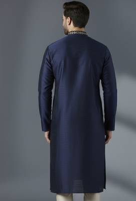Navy dupion silk embroidered kurta 2