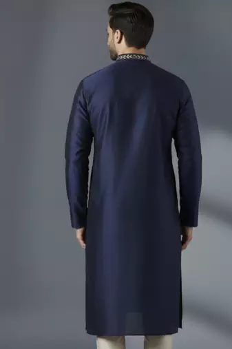 Navy dupion silk embroidered kurta