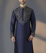 Navy dupion silk embroidered kurta