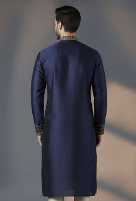 Navy dupion silk embroidered kurta 2
