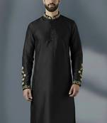 Black dupion silk embroidered kurta