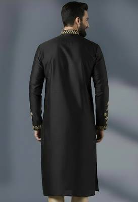 Black dupion silk embroidered kurta 2