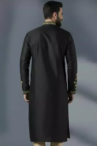 Black dupion silk embroidered kurta