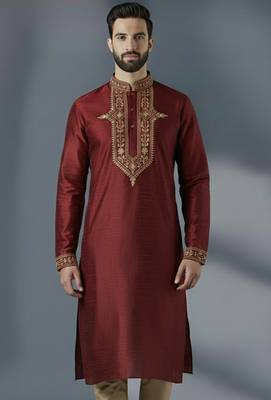 Maroon dupion silk embroidered kurta 1