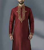 Maroon dupion silk embroidered kurta