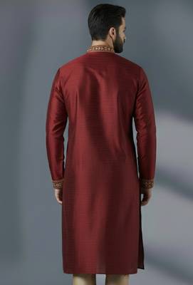 Maroon dupion silk embroidered kurta 2
